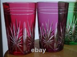 SAINT LOUIS 4 ANCIENS VERRES A THE GOBELET CRISTAL OVERLAY DOUBLER COLORER 9 cm