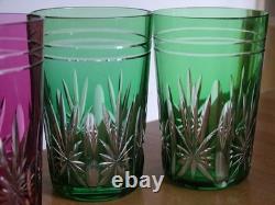 SAINT LOUIS 4 ANCIENS VERRES A THE GOBELET CRISTAL OVERLAY DOUBLER COLORER 9 cm