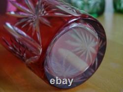 SAINT LOUIS 4 ANCIENS VERRES A THE GOBELET CRISTAL OVERLAY DOUBLER COLORER 9 cm