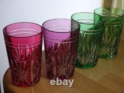 SAINT LOUIS 4 ANCIENS VERRES A THE GOBELET CRISTAL OVERLAY DOUBLER COLORER 9 cm