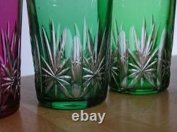 SAINT LOUIS 4 ANCIENS VERRES A THE GOBELET CRISTAL OVERLAY DOUBLER COLORER 9 cm