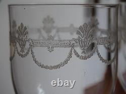 SAINT LOUIS 4 ANCIENS VERRES A VIN ROUGE CRISTAL GRAVURE STYLE EMPIRE ht 13 cm