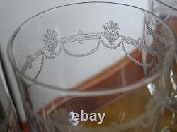 SAINT LOUIS 4 ANCIENS VERRES A VIN ROUGE CRISTAL GRAVURE STYLE EMPIRE ht 13 cm