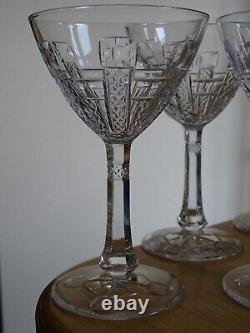 SAINT LOUIS 6 ANCIENS VERRES VIN ROUGE CRISTAL TAILLER MOD COSTES 1930 h 13,2 cm