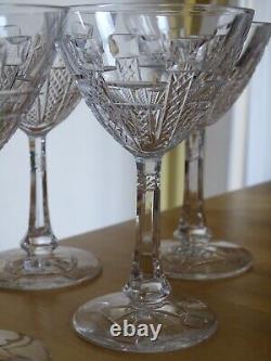 SAINT LOUIS 6 ANCIENS VERRES VIN ROUGE CRISTAL TAILLER MOD COSTES 1930 h 13,2 cm