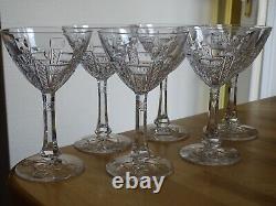 SAINT LOUIS 6 ANCIENS VERRES VIN ROUGE CRISTAL TAILLER MOD COSTES 1930 h 13,2 cm