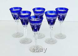 SAINT-LOUIS 6 Verres à Liqueur Modèle NELLY en Cristal Taillé Doublé Bleu