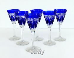 SAINT-LOUIS 6 Verres à Liqueur Modèle NELLY en Cristal Taillé Doublé Bleu