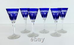 SAINT-LOUIS 6 Verres à Liqueur Modèle NELLY en Cristal Taillé Doublé Bleu