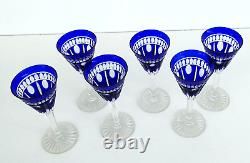 SAINT-LOUIS 6 Verres à Liqueur Modèle NELLY en Cristal Taillé Doublé Bleu