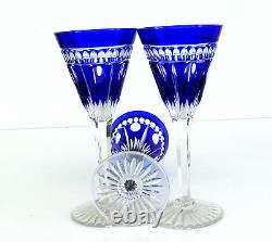 SAINT-LOUIS 6 Verres à Liqueur Modèle NELLY en Cristal Taillé Doublé Bleu