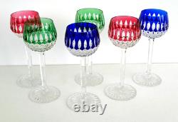 SAINT-LOUIS 6 Verres à Vin du Rhin Cristal Doublé Couleur Taillé Signés