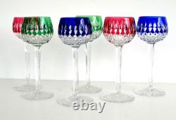 SAINT-LOUIS 6 Verres à Vin du Rhin Cristal Doublé Couleur Taillé Signés