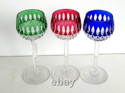 SAINT-LOUIS 6 Verres à Vin du Rhin Cristal Doublé Couleur Taillé Signés