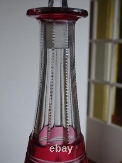 SAINT LOUIS ANCIENNE CARAFE VIN CRISTAL TAILLER ART NOUVEAU COULEUR ROUGE 36 cm
