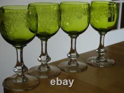 SAINT LOUIS CRISTAL 4 ANCIENS VERRES VIN MOD MASSENET VERT DE CHINE 12,5 cm 1920