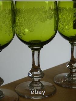 SAINT LOUIS CRISTAL 4 ANCIENS VERRES VIN MOD MASSENET VERT DE CHINE 12,5 cm 1920