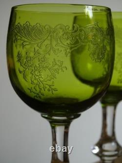 SAINT LOUIS CRISTAL 4 ANCIENS VERRES VIN MOD MASSENET VERT DE CHINE 12,5 cm 1920