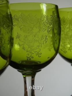 SAINT LOUIS CRISTAL 4 ANCIENS VERRES VIN MOD MASSENET VERT DE CHINE 12,5 cm 1920