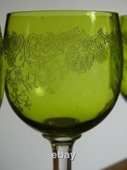 SAINT LOUIS CRISTAL 4 ANCIENS VERRES VIN MOD MASSENET VERT DE CHINE 12,5 cm 1920