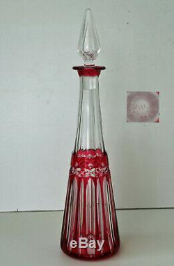 SAINT-LOUIS Carafe à Liqueur en Cristal Doublé Rouge Rubis Signée