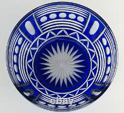 SAINT-LOUIS Coupe à fruits Art Déco en Cristal Taillé Overlay Bleu ca 1930
