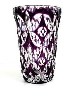 SAINT LOUIS Grand Vase en Cristal Doublé Améthyste Richement Taillé