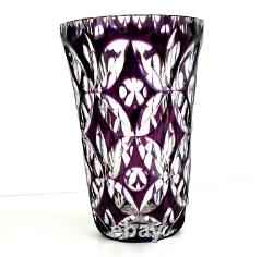 SAINT LOUIS Grand Vase en Cristal Doublé Améthyste Richement Taillé