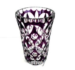 SAINT LOUIS Grand Vase en Cristal Doublé Améthyste Richement Taillé
