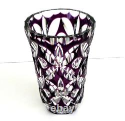 SAINT LOUIS Grand Vase en Cristal Doublé Améthyste Richement Taillé