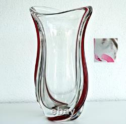SAINT-LOUIS Grand Vase en Cristal à Filets Rouge (34cm) Signé