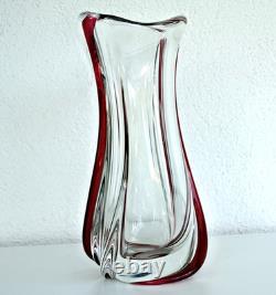 SAINT-LOUIS Grand Vase en Cristal à Filets Rouge (34cm) Signé