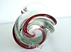 SAINT-LOUIS Grand Vase en Cristal à Filets Rouge (34cm) Signé