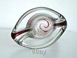 SAINT-LOUIS Grand Vase en Cristal à Filets Rouge (34cm) Signé