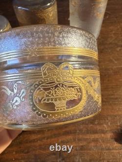 SAINT-LOUIS Lot 3 Flacons toilette + Poudrière CRISTAL givré doré Louis XVI