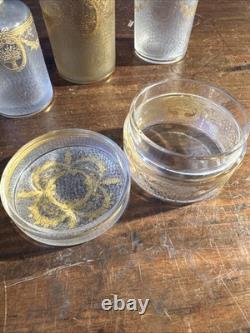 SAINT-LOUIS Lot 3 Flacons toilette + Poudrière CRISTAL givré doré Louis XVI