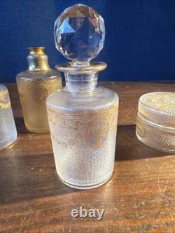 SAINT-LOUIS Lot 3 Flacons toilette + Poudrière CRISTAL givré doré Louis XVI