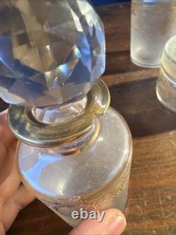 SAINT-LOUIS Lot 3 Flacons toilette + Poudrière CRISTAL givré doré Louis XVI