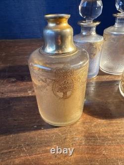 SAINT-LOUIS Lot 3 Flacons toilette + Poudrière CRISTAL givré doré Louis XVI