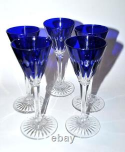 SAINT-LOUIS Lot 5 Verres liqueur NELLY cristal doublé bleu cobalt Roemer OVERLAY