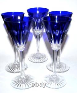 SAINT-LOUIS Lot 5 Verres liqueur NELLY cristal doublé bleu cobalt Roemer OVERLAY