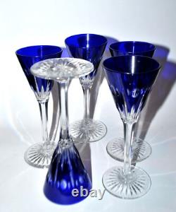 SAINT-LOUIS Lot 5 Verres liqueur NELLY cristal doublé bleu cobalt Roemer OVERLAY