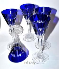 SAINT-LOUIS Lot 5 Verres liqueur NELLY cristal doublé bleu cobalt Roemer OVERLAY