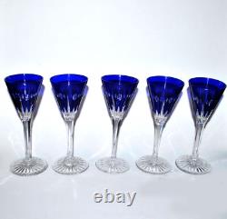 SAINT-LOUIS Lot 5 Verres liqueur NELLY cristal doublé bleu cobalt Roemer OVERLAY
