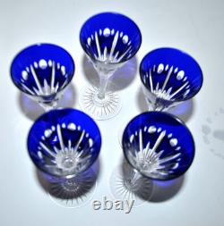 SAINT-LOUIS Lot 5 Verres liqueur NELLY cristal doublé bleu cobalt Roemer OVERLAY