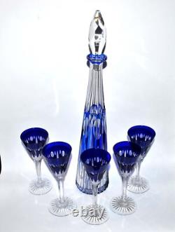 SAINT-LOUIS Lot 5 Verres liqueur NELLY cristal doublé bleu cobalt Roemer OVERLAY