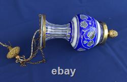 SAINT-LOUIS Rare Suspension Veilleuse Cristal Overlay Triplé et Bronze ca 1860