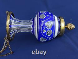 SAINT-LOUIS Rare Suspension Veilleuse Cristal Overlay Triplé et Bronze ca 1860