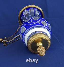 SAINT-LOUIS Rare Suspension Veilleuse Cristal Overlay Triplé et Bronze ca 1860