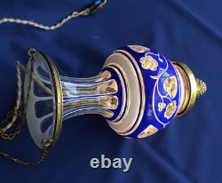 SAINT-LOUIS Rare Suspension Veilleuse Cristal Overlay Triplé et Bronze ca 1860